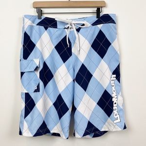 Loudmouth Blue & White Argyle Board / Swim Golf Shorts